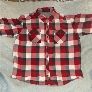Orvis Mens Red and Black Plaid Button Down Shirt Size XL